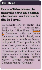 Article dans le quotidien des professionnels des médias "Média"