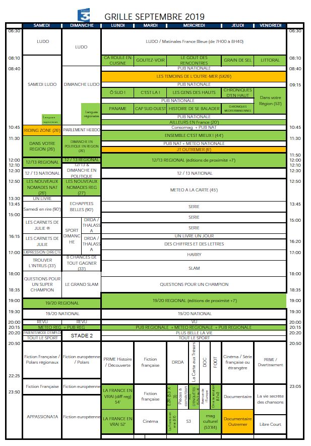 Grille France 3 - Septembre 2019