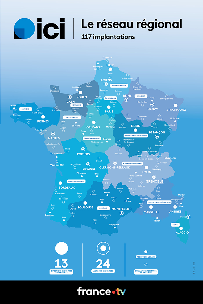 Carte implantation des régions et canaux de dif
