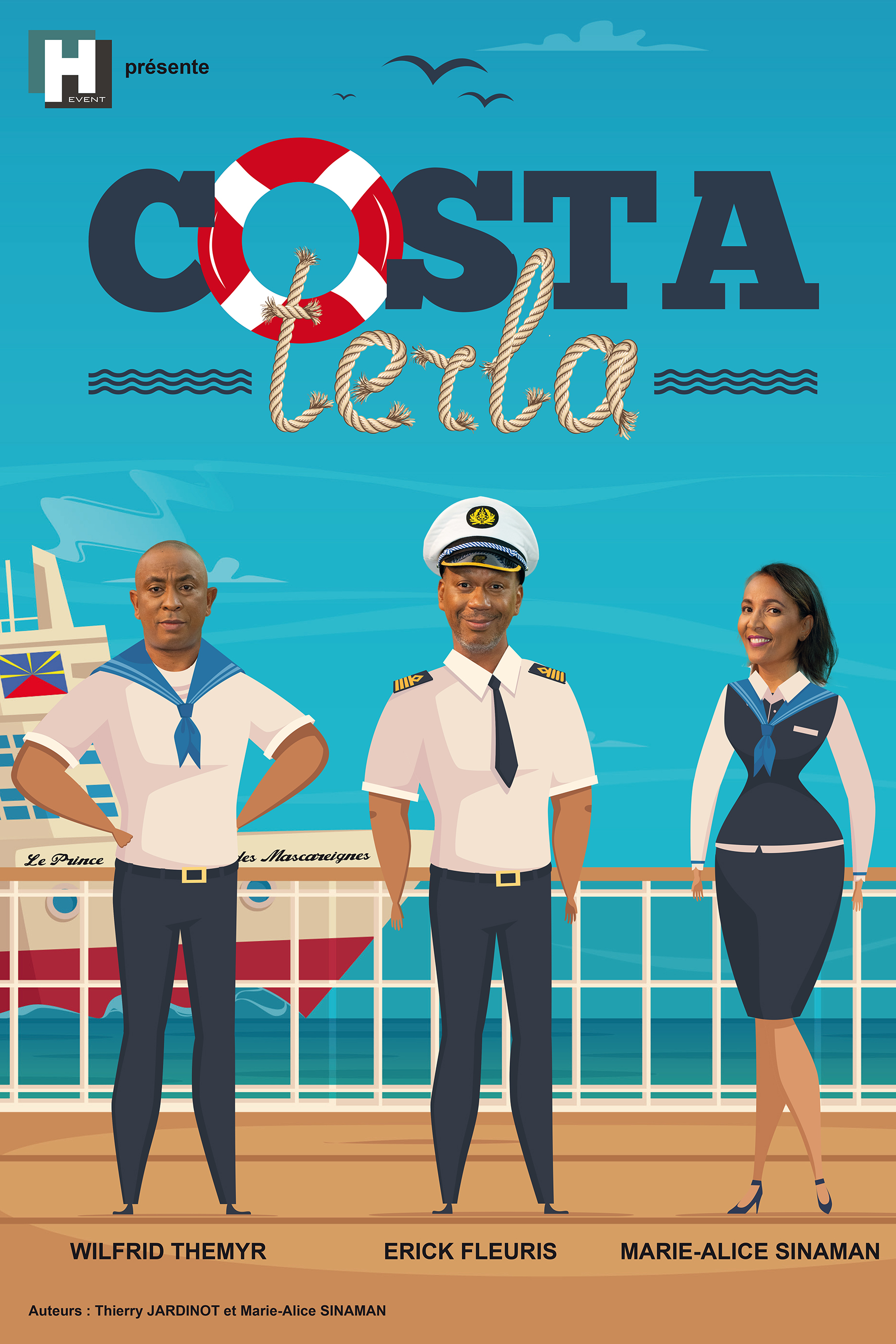 Costa Terla est une croisière sentimentale, amicale et mouvementée manoeuvrée par trois comédiens dont la complicité a déjà fait le bonheur des spectateurs de la Réunion.