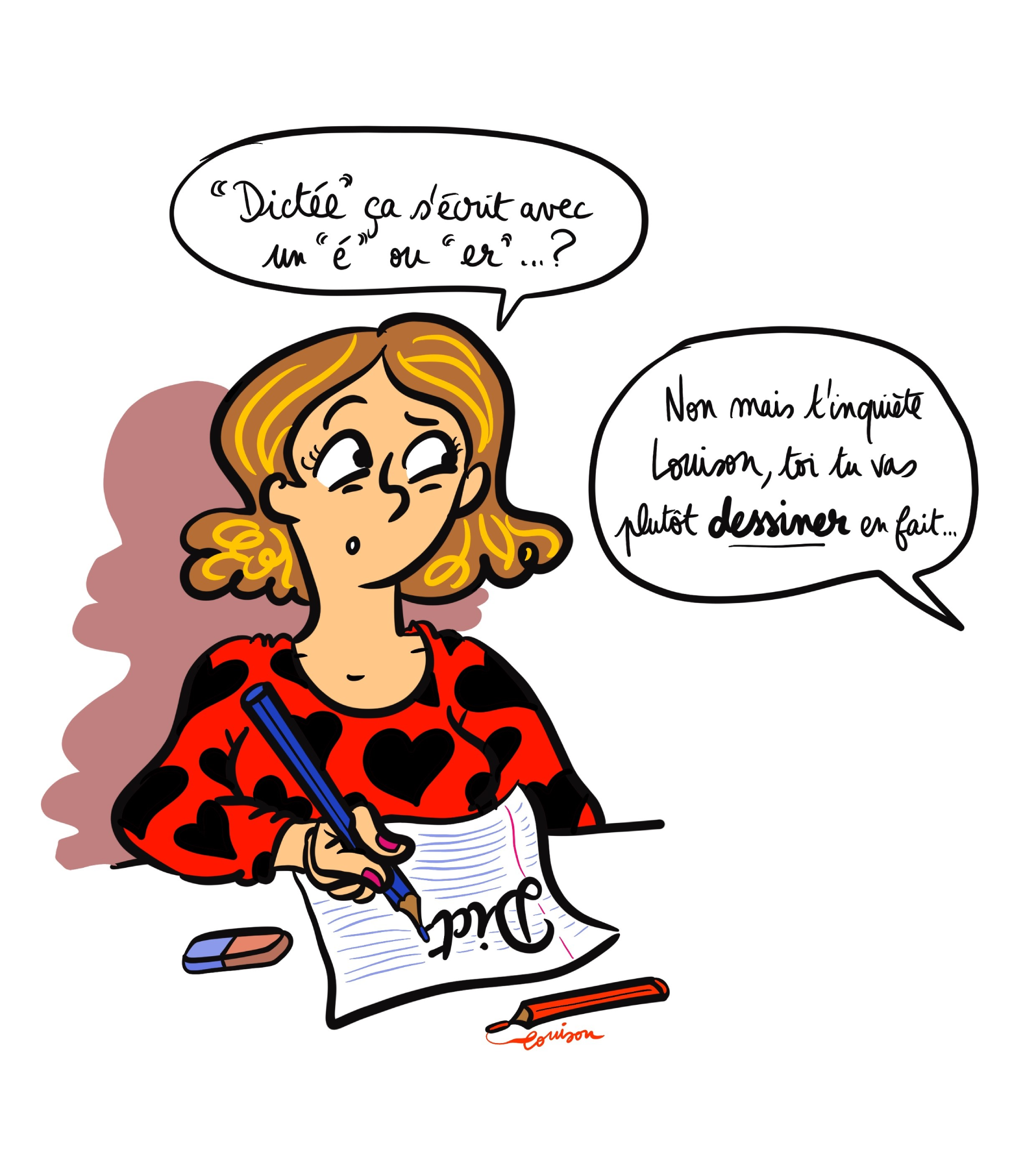 Dessin de Louison pour Tous prêts pour la dictée !