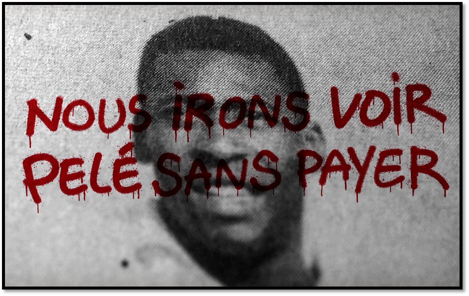 Nous irons voir Pelé sans payer :   En janvier 1971, le Santos FC, le mythique club de foot de São Paulo mené par le mythique « roi Pelé » (disparu le 29 décembre dernier), débarque en Martinique pour affronter les meilleurs joueurs locaux. La belle affiche a un coût ; le prix du billet flambe. L’occasion d’un coup d’éclat politique pour un tout nouveau groupuscule d’extrême-gauche, le Groupe d’Action Prolétarien. Son seul mot d’ordre : Nous irons voir Pelé sans payer. 