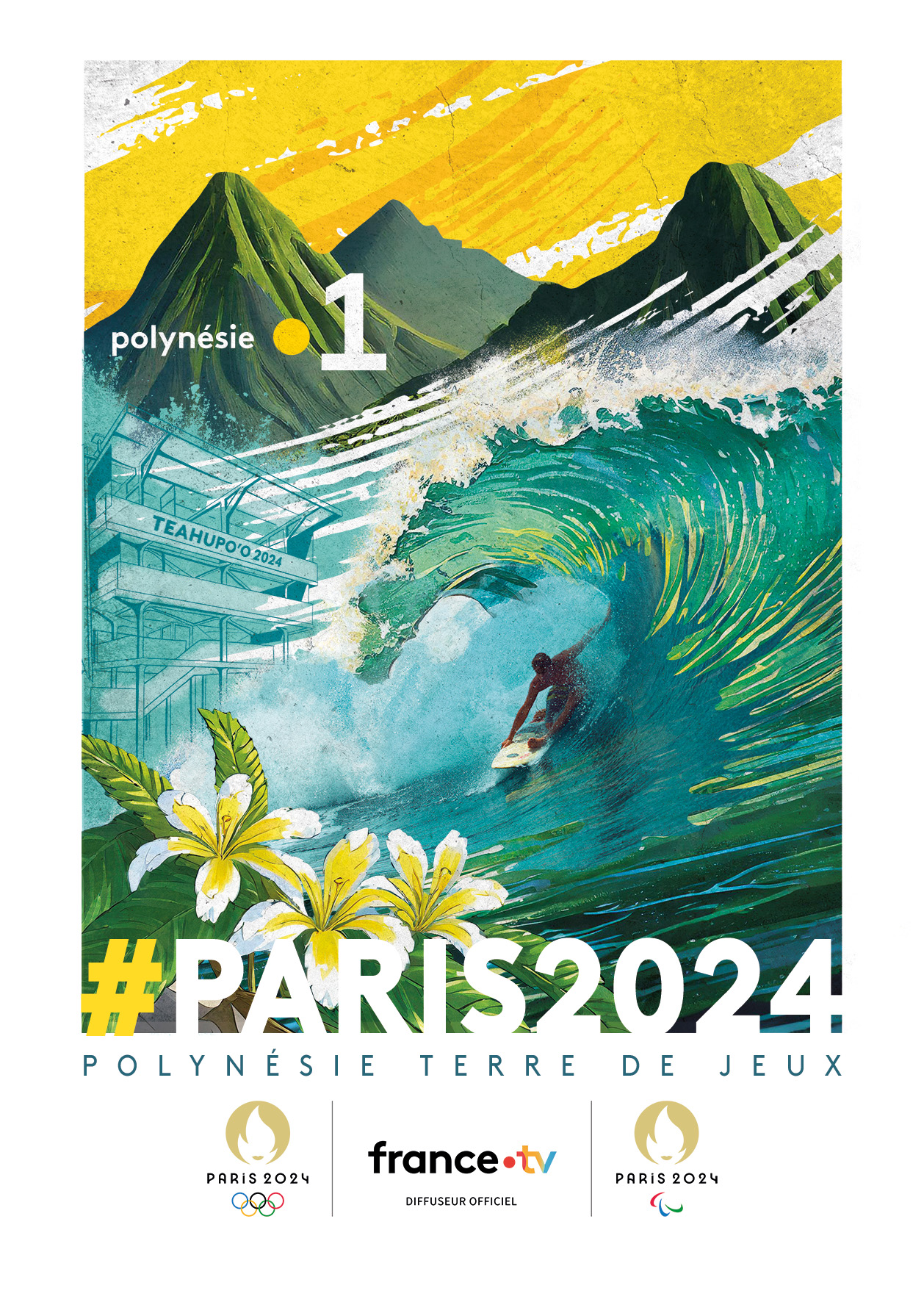 affiche JO 2024 Surf Polynésie 
