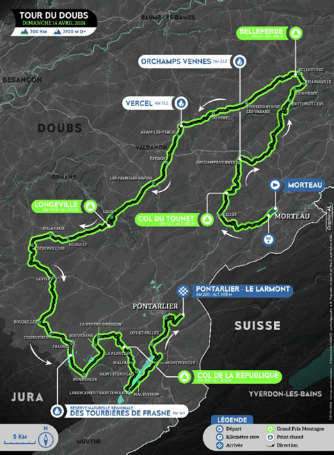 carte du parcours du Tour du Doubs 2024