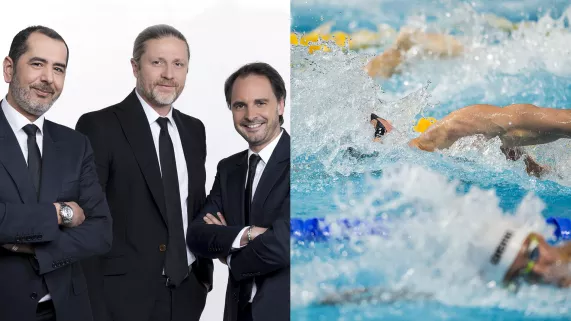 L'équipe qui va commenter le foot. La natation