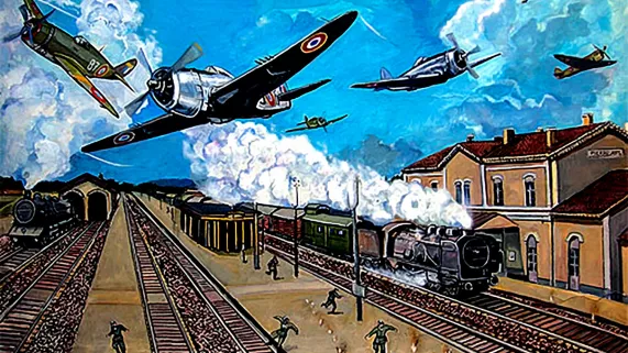 Aquarelle-Mitraillage train fantôme