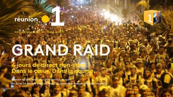 REUNION LA 1ERE, LE MEDIA DU GRAND RAID   DU 15  AU 18 OCTOBRE  2026 : REUNION LA 1ERE EN DIRECT DU STADE DE LA REDOUTE - Plus de 70 heures de direct non stop  📺 📻 📱 🌐 L’énergie du Grand Raid, c’est sur Réunion la 1ère  Votre plus grand terrain de sport !  🏝️ L'île entière en communion, une ferveur unique ! Plus qu'une course, le Grand Raid est le symbole du dépassement de soi, de la solidarité et de l'âme réunionnaise