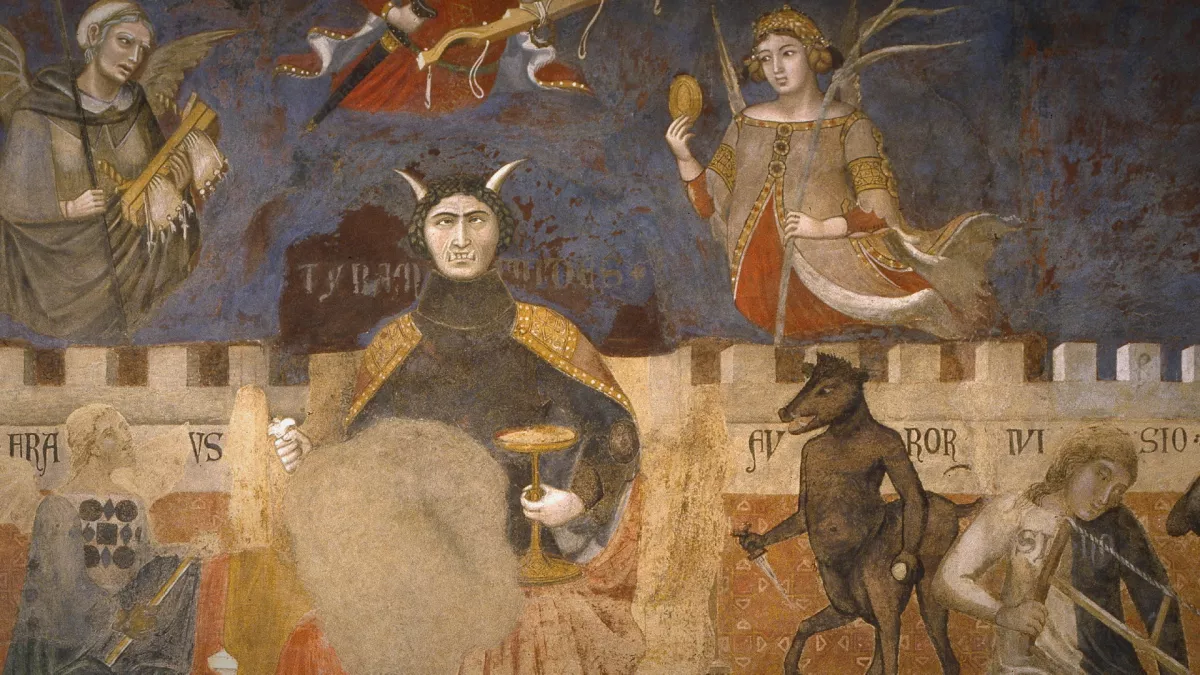 « Allégorie du mauvais gouvernement » (détail), fresque d’Ambrogio Lorenzetti, Palazzo Publico, Sienne. © Seconde Vague Productions CONJURER LA PEUR