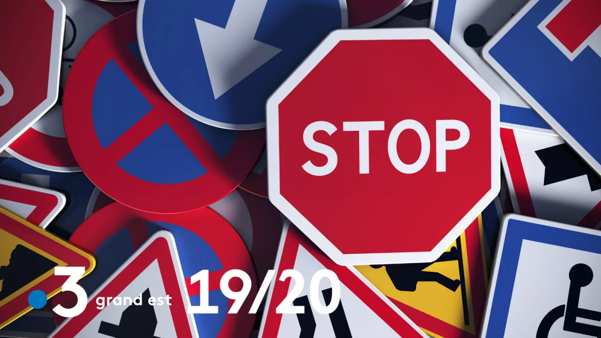Sécurité routière en Champagne-Ardenne - France Télévisions Panneaux de sécurité routière en France avec logo 19/20 et France 3 Grand Est