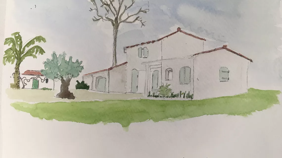 Aquarelle de la maison de mamie Florence, signée France...