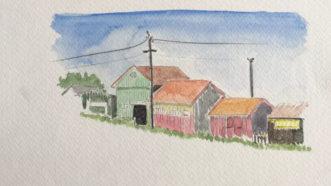 Aquarelle des cabanes ostréicoles de la Tremblade