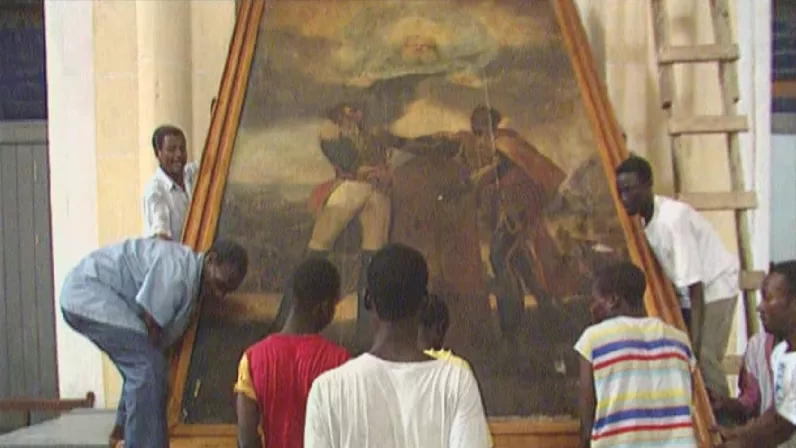 Le décrochage du tableau Le serment des Ancêtres ©Ortheal