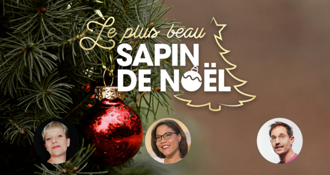 Un sapin de Noël avec en photos Alexis Le Rossignol, Karine Baste et Caroline Boeglin