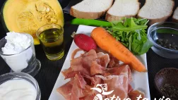 @servicecommunicationpolynesiela1ère Tartine crème de potiron, chips de jambon et légume croquant