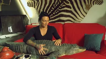 femme avec alligator