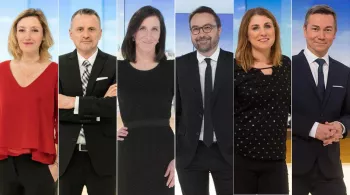 De gauche à droite : Claire Peyrot 12/13 France 3 Alsace - David Marcelin 19/20 France 3 Alsace - Ophélie Masure 12/13 France 3 Champagne-Ardenne - Vincent Thollet 19/20 France 3 Champagne-Ardenne - Cécile Boisson 12/13 France 3 Lorraine - Thierry Gelhaye 19/20 France 3 Lorraine -  CREDIT FTV