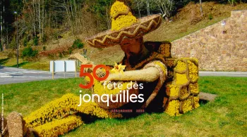 Mexicain avec une guitare réalisé avec des jonquilles