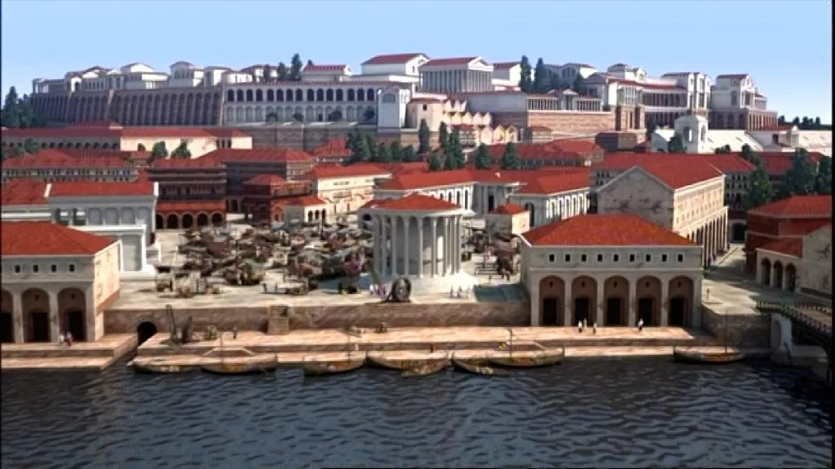 Port commercial de la Rome antique - image de synthèse