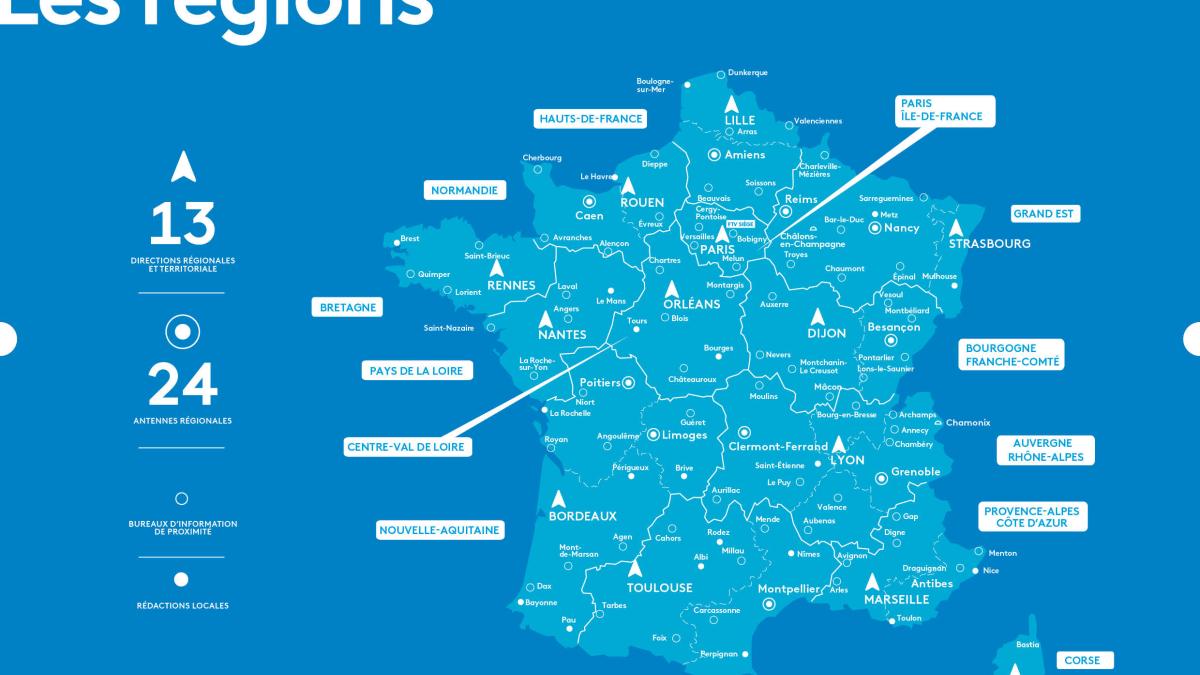 Carte 2021 du réseau régional de France 3