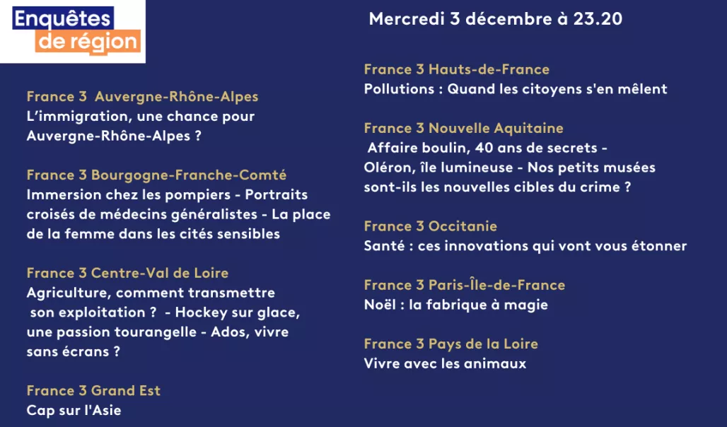 Enquêtes de région > Mercredi 3 décembre à 23.20