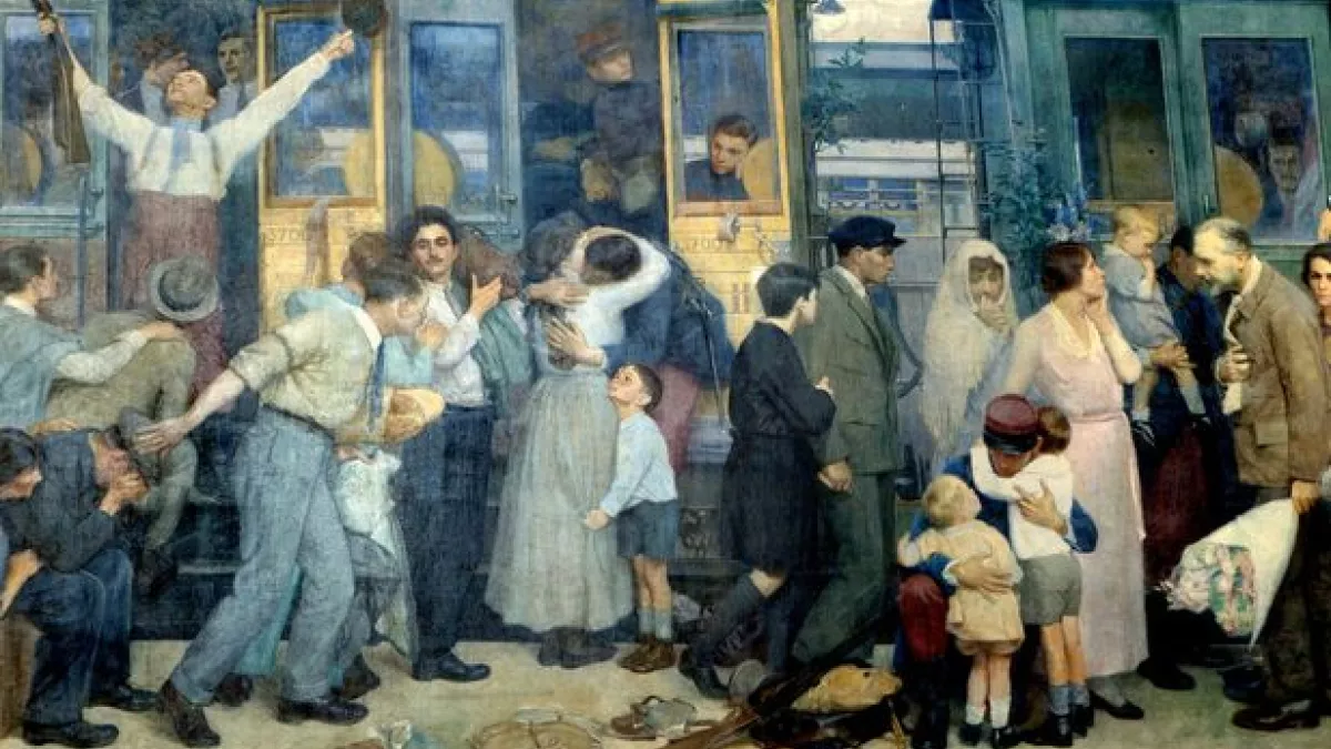 Tableau "Le Départ des poilus, août 1914" à la Gare de l'Est 