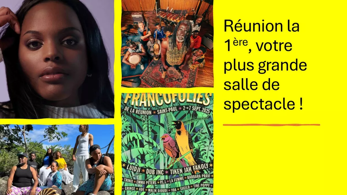 Les Francofolies de La Réunion, l’évènement incontournable de la vie culturelle de notre île. Cette année encore, Réunion la 1ère est fière de s’associer aux Francofolies en proposant aux téléspectateurs trois concerts exclusifs : en direct de la scène « Tamarin, la clairière », le concert de Tiken Jah Fakoly puis celui de Lindigo en différé et enfin le spectacle de Mentissa, capté l’année derrière.