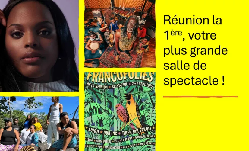 Les Francofolies de La Réunion, l’évènement incontournable de la vie culturelle de notre île. Cette année encore, Réunion la 1ère est fière de s’associer aux Francofolies en proposant aux téléspectateurs trois concerts exclusifs : en direct de la scène « Tamarin, la clairière », le concert de Tiken Jah Fakoly puis celui de Lindigo en différé et enfin le spectacle de Mentissa, capté l’année derrière.