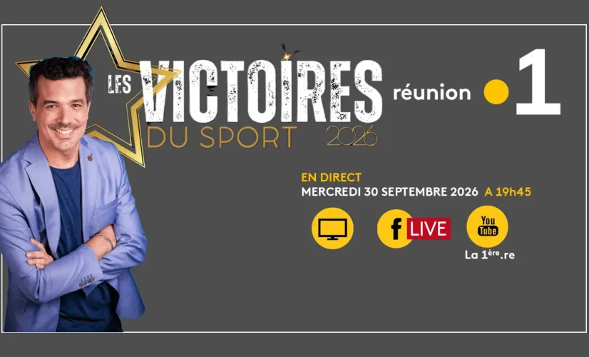 Réunion la 1ère, votre plus grand terrain de sport ! Qu'elles se vivent en radio, en télévision, sur le web ou les réseaux sociaux, les émotions universelles du sport péi se partagent sur nos antennes. Réunion la 1ère est fière d’affirmer son engagement historique aux côtés du mouvement sportif local en diffusant, en direct simultané (Télé, Facebook Live et YouTube), la prestigieuse cérémonie des Victoires du Sport 2025 ✨.