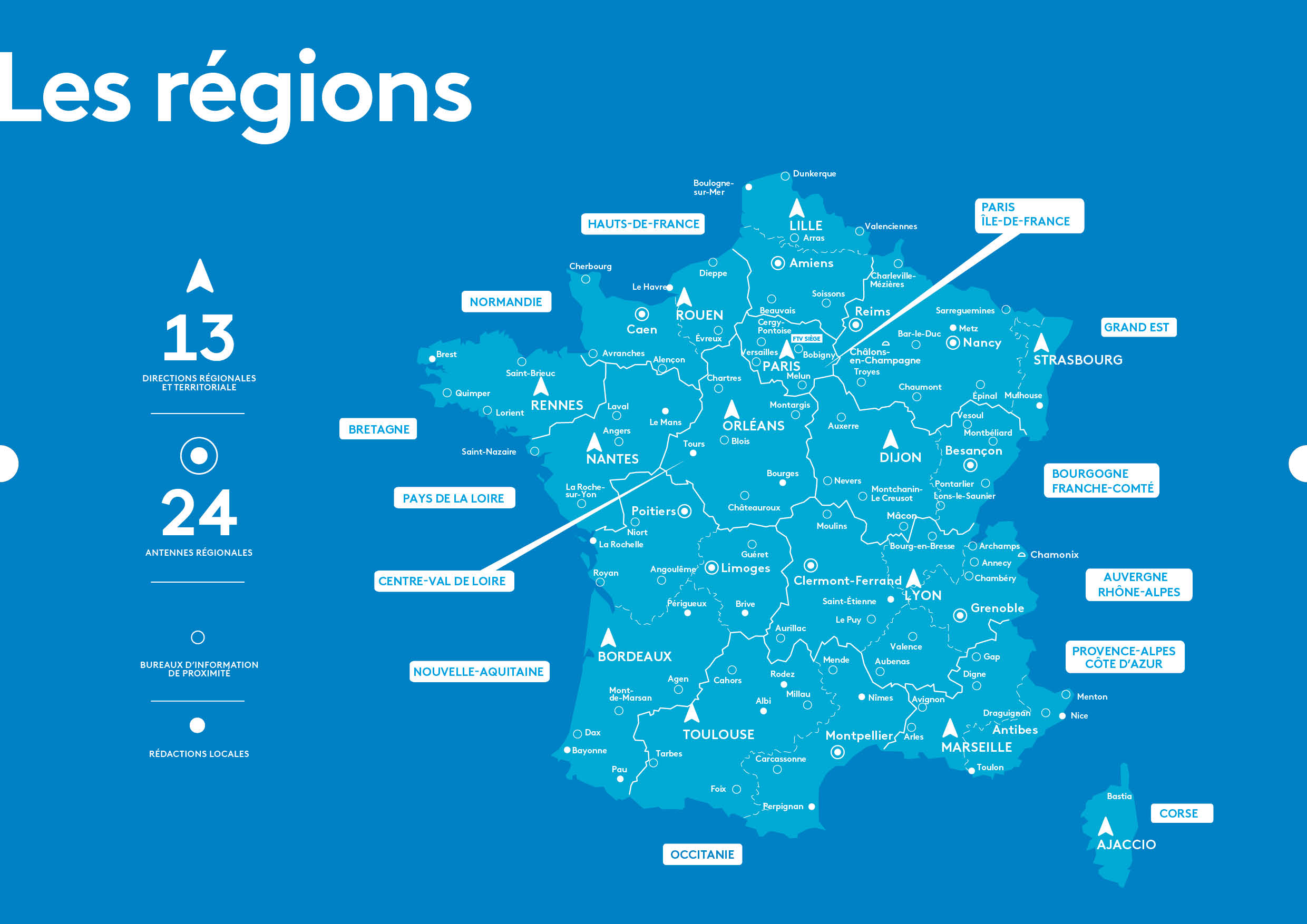 Carte 2021 du réseau régional de France 3